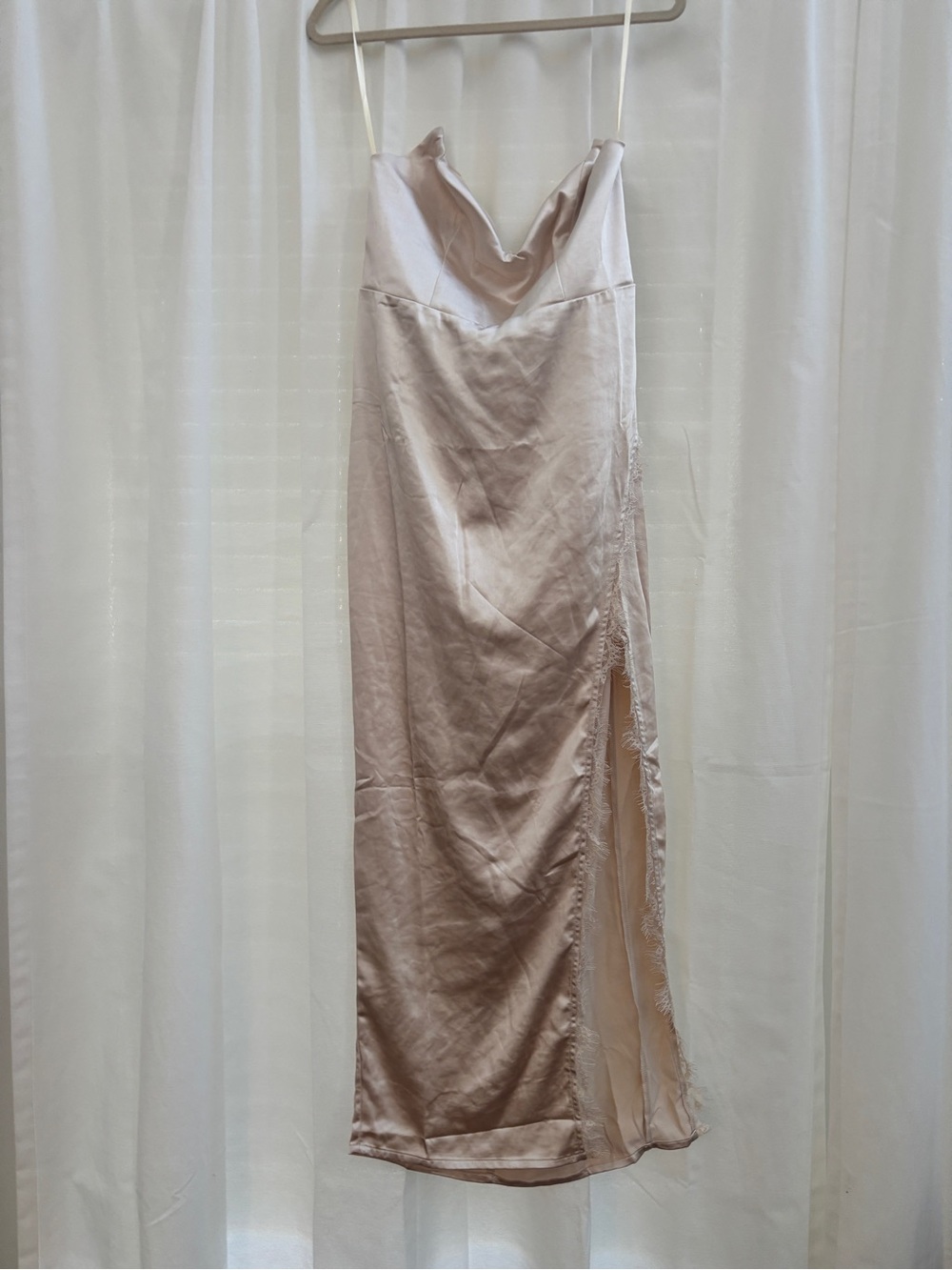 Selfie Leslie Champagne Satin Slip Dress